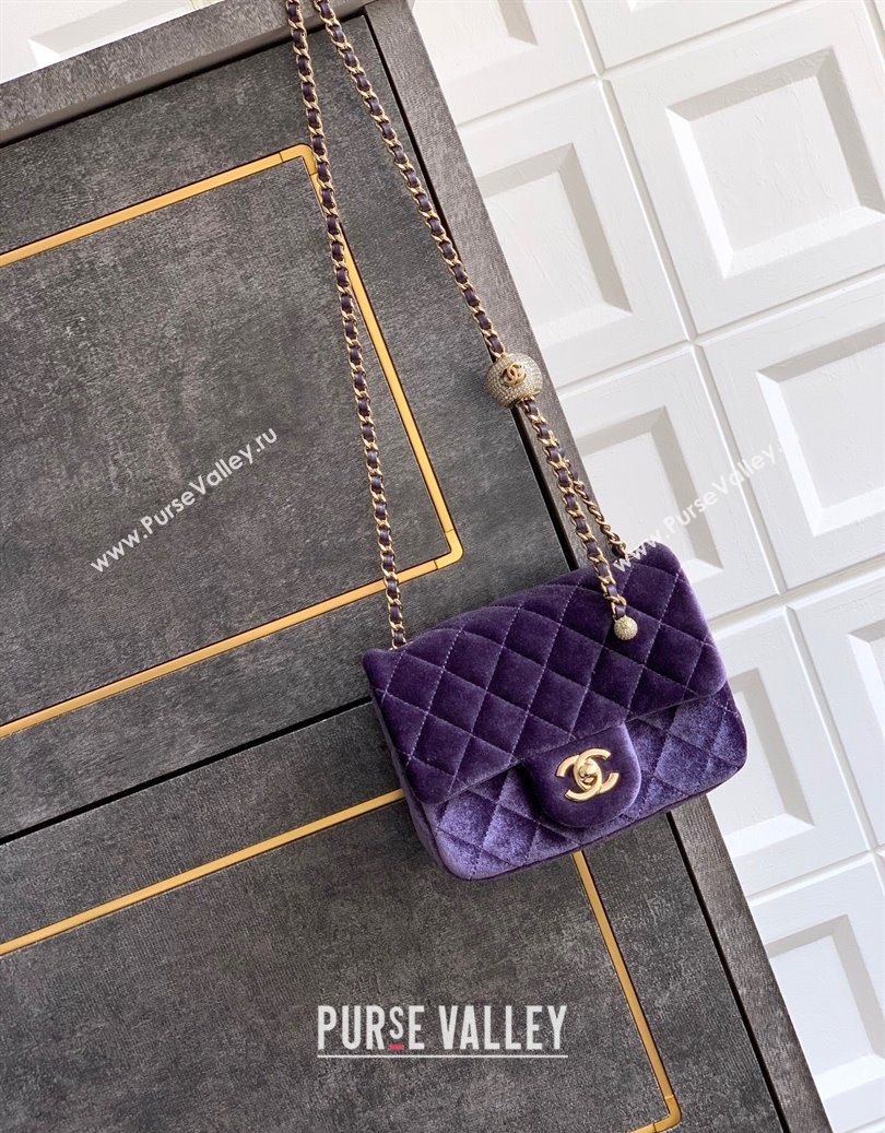 Chanel Velvet Mini Square Flap Bag with Strass Ball Purple 2025 AS1786 (yezi-251010050)