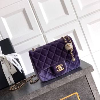 Chanel Velvet Mini Square Flap Bag with Strass Ball Purple 2025 AS1786 (yezi-251010050)