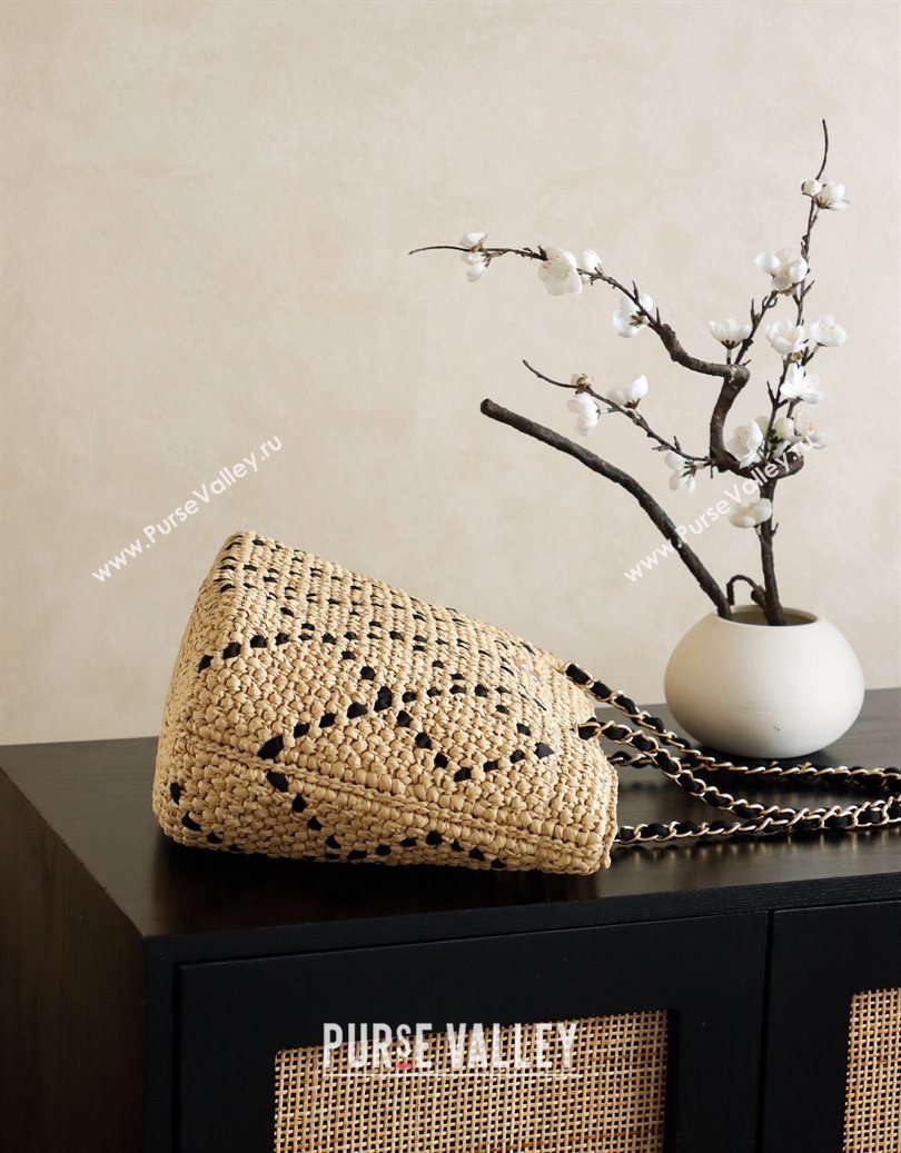 Chanel Raffia Straw Large Shopping Bag Beige/Black 2025 CH101003 (yezi-251010077)