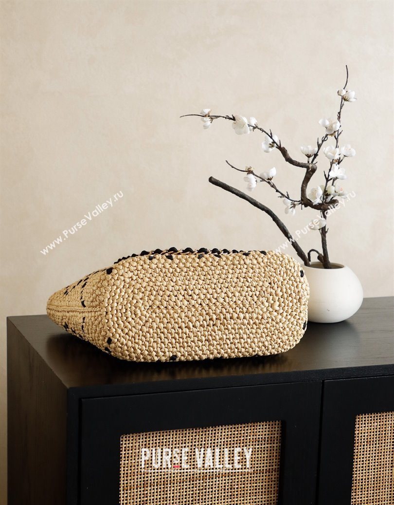 Chanel Raffia Straw Large Shopping Bag Beige/Black 2025 CH101003 (yezi-251010077)