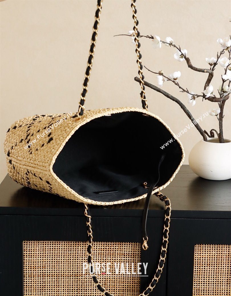 Chanel Raffia Straw Large Shopping Bag Beige/Black 2025 CH101003 (yezi-251010077)