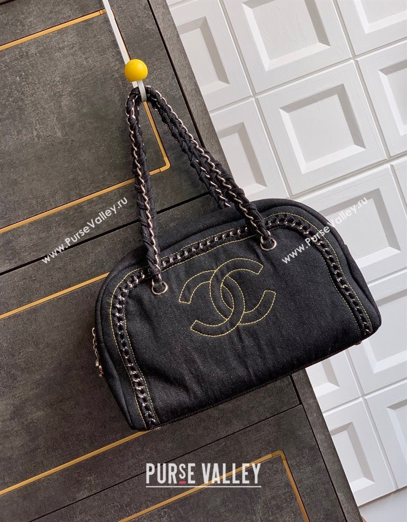 Chanel Denim Bowling Bag Black/Silver 2025 CH101004 (yezi-251010086)