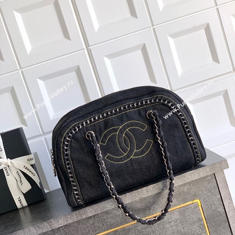 Chanel Denim Bowling Bag Black/Silver 2025 CH101004 (yezi-251010086)