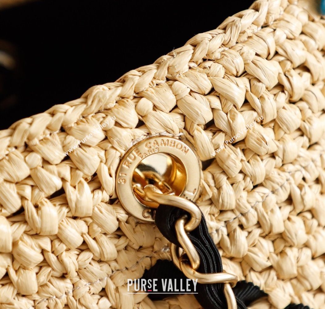 Chanel Raffia Straw Large Shopping Bag Beige/Black 2025 CH101003 (yezi-251010077)