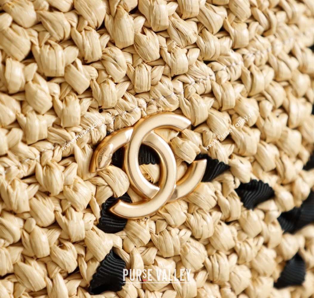 Chanel Raffia Straw Large Shopping Bag Beige/Black 2025 CH101003 (yezi-251010077)
