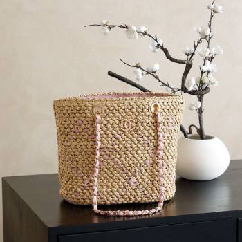 Chanel Raffia Straw Small Shopping Bag Beige/Pink 2025 CH101003 (yezi-251010078)