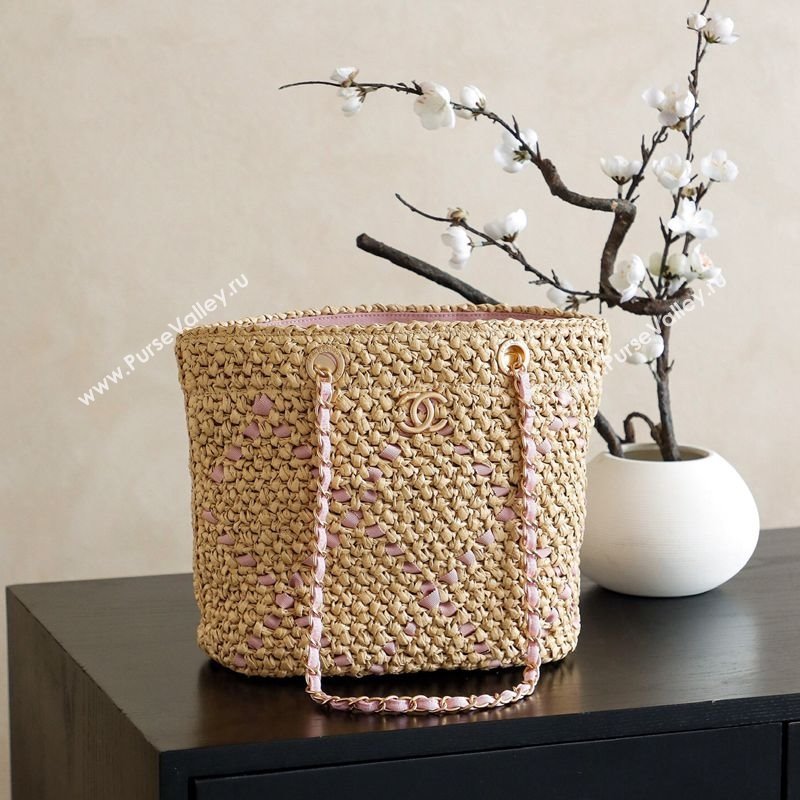 Chanel Raffia Straw Small Shopping Bag Beige/Pink 2025 CH101003 (yezi-251010078)