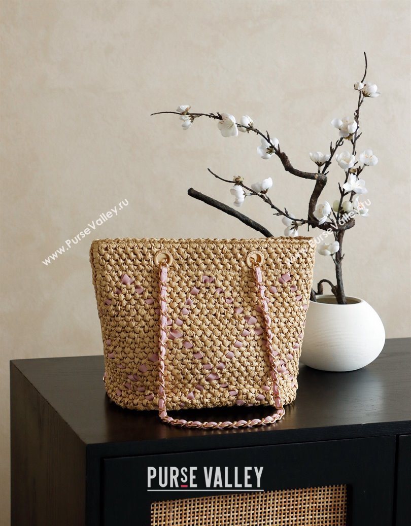 Chanel Raffia Straw Small Shopping Bag Beige/Pink 2025 CH101003 (yezi-251010078)
