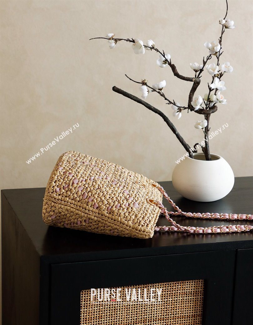 Chanel Raffia Straw Small Shopping Bag Beige/Pink 2025 CH101003 (yezi-251010078)