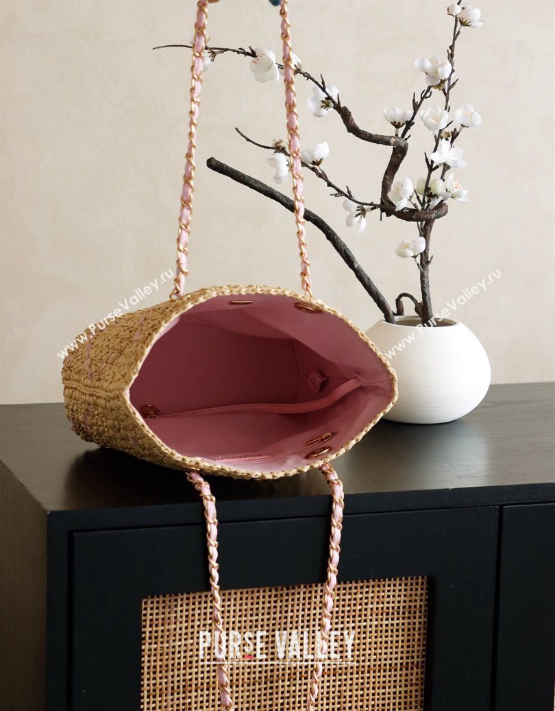 Chanel Raffia Straw Small Shopping Bag Beige/Pink 2025 CH101003 (yezi-251010078)