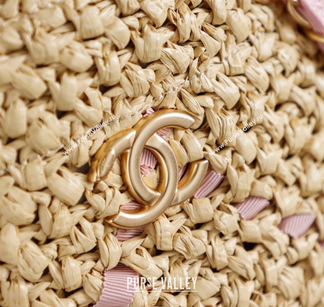 Chanel Raffia Straw Small Shopping Bag Beige/Pink 2025 CH101003 (yezi-251010078)