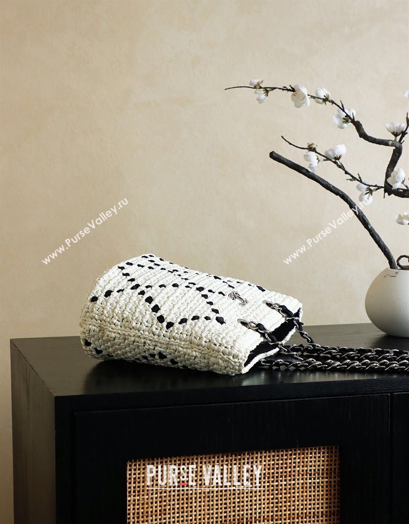 Chanel Raffia Straw Small Shopping Bag White/Black 2025 CH101003 (yezi-251010079)