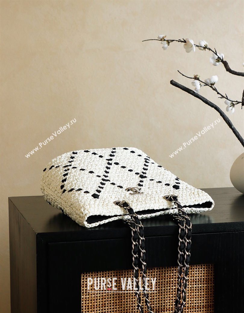 Chanel Raffia Straw Small Shopping Bag White/Black 2025 CH101003 (yezi-251010079)