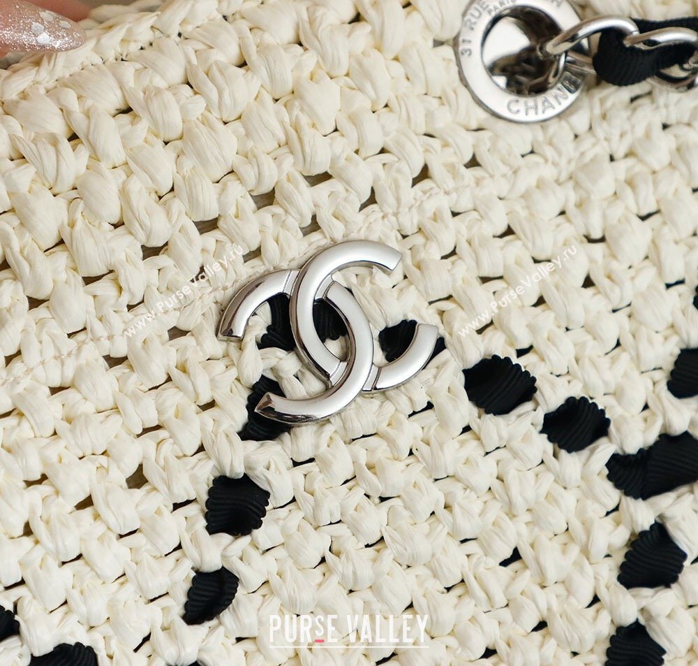 Chanel Raffia Straw Small Shopping Bag White/Black 2025 CH101003 (yezi-251010079)