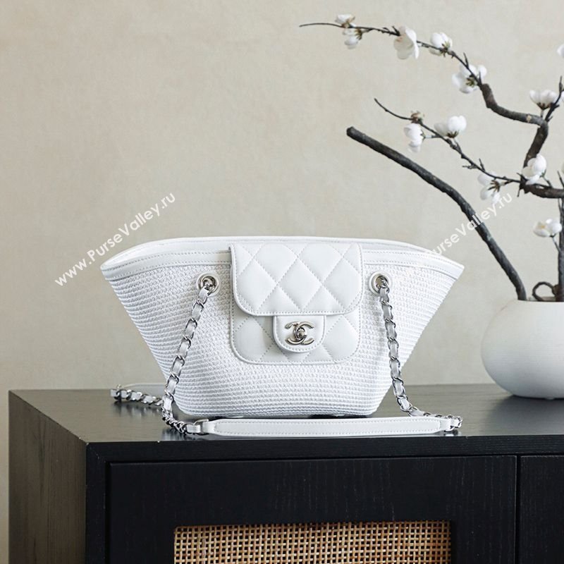 Chanel Raffia Straw and Calfskin Small Shopping Bag White2 2025 AS5951 (yezi-251010080)