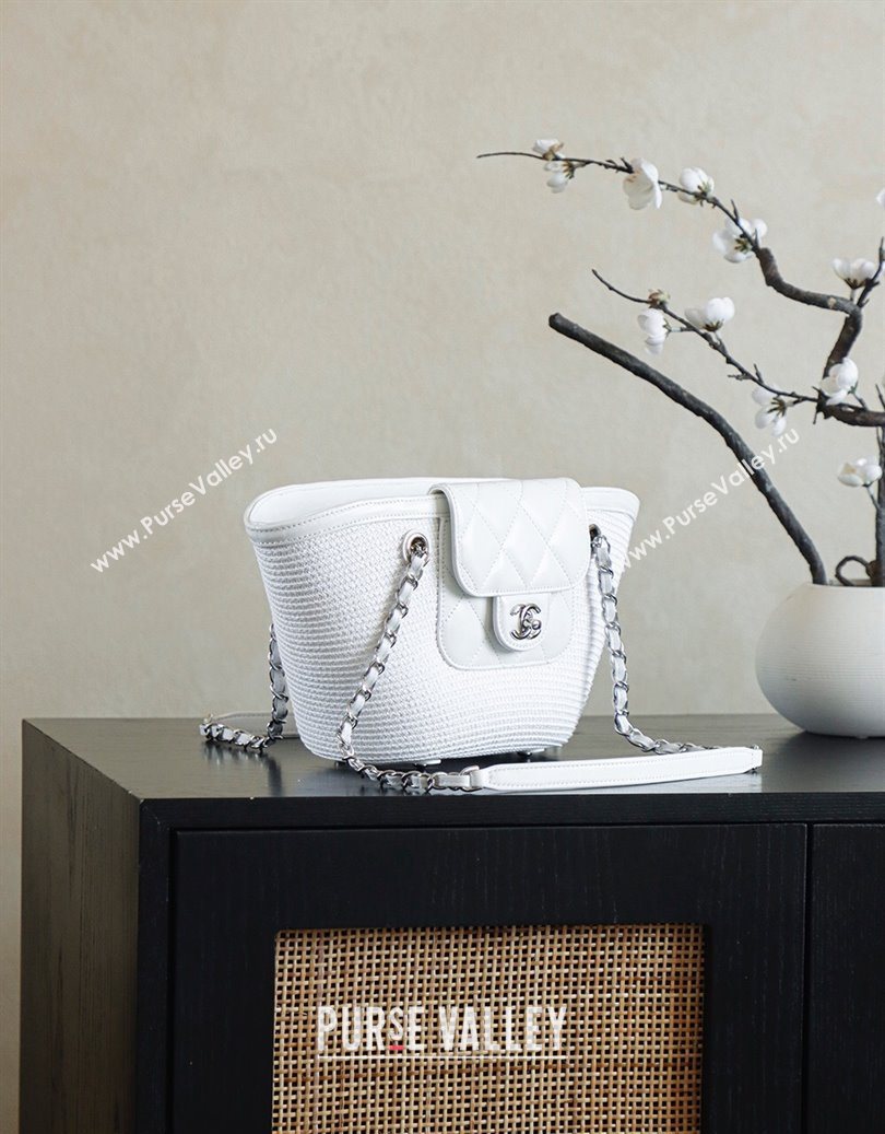 Chanel Raffia Straw and Calfskin Small Shopping Bag White2 2025 AS5951 (yezi-251010080)