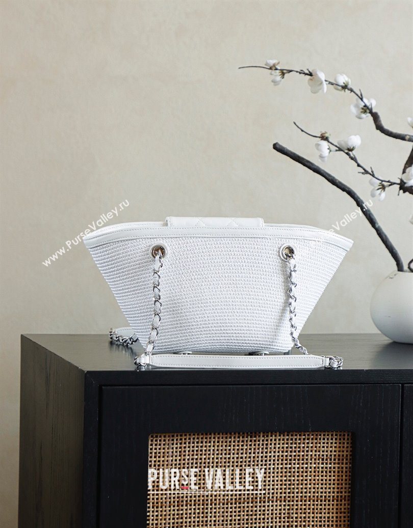Chanel Raffia Straw and Calfskin Small Shopping Bag White2 2025 AS5951 (yezi-251010080)