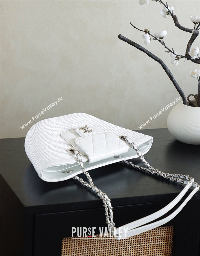 Chanel Raffia Straw and Calfskin Small Shopping Bag White2 2025 AS5951 (yezi-251010080)