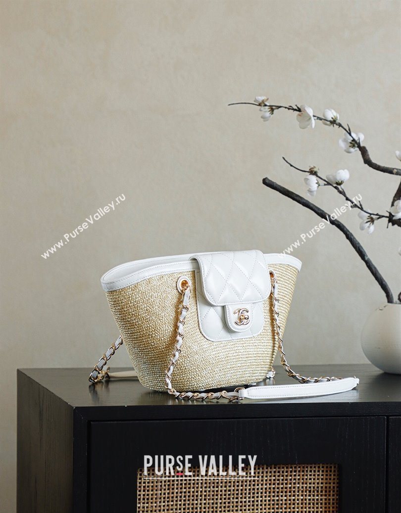 Chanel Raffia Straw and Calfskin Small Shopping Bag White/Beige 2025 AS5951 (yezi-251010082)