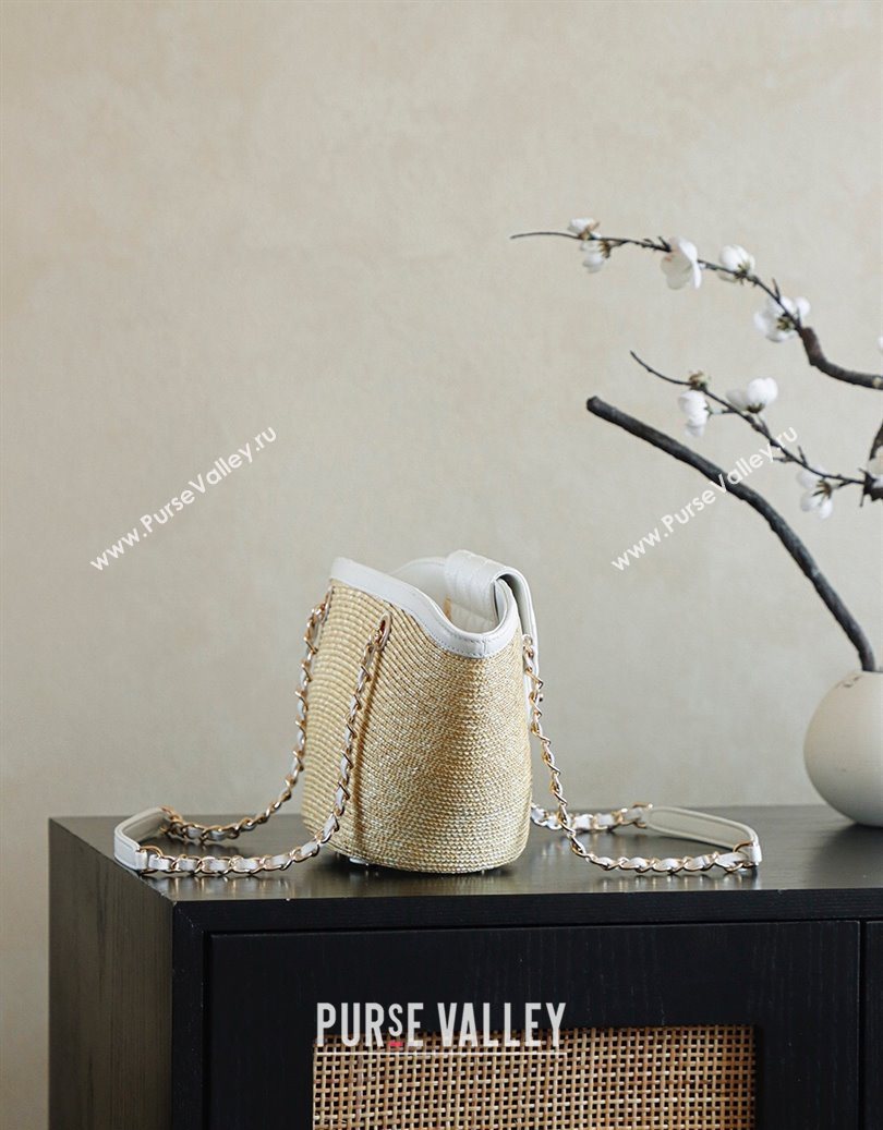 Chanel Raffia Straw and Calfskin Small Shopping Bag White/Beige 2025 AS5951 (yezi-251010082)