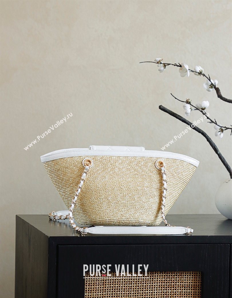 Chanel Raffia Straw and Calfskin Small Shopping Bag White/Beige 2025 AS5951 (yezi-251010082)