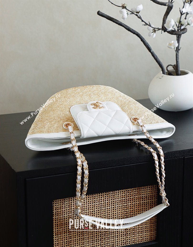 Chanel Raffia Straw and Calfskin Small Shopping Bag White/Beige 2025 AS5951 (yezi-251010082)