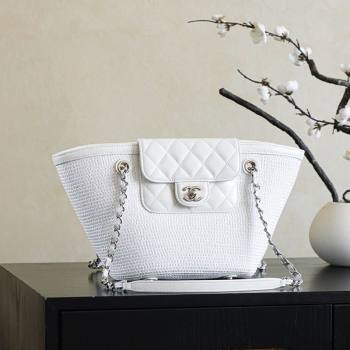 Chanel Raffia Straw and Calfskin Large Shopping Bag White2 2025 AS5951 (yezi-251010083)