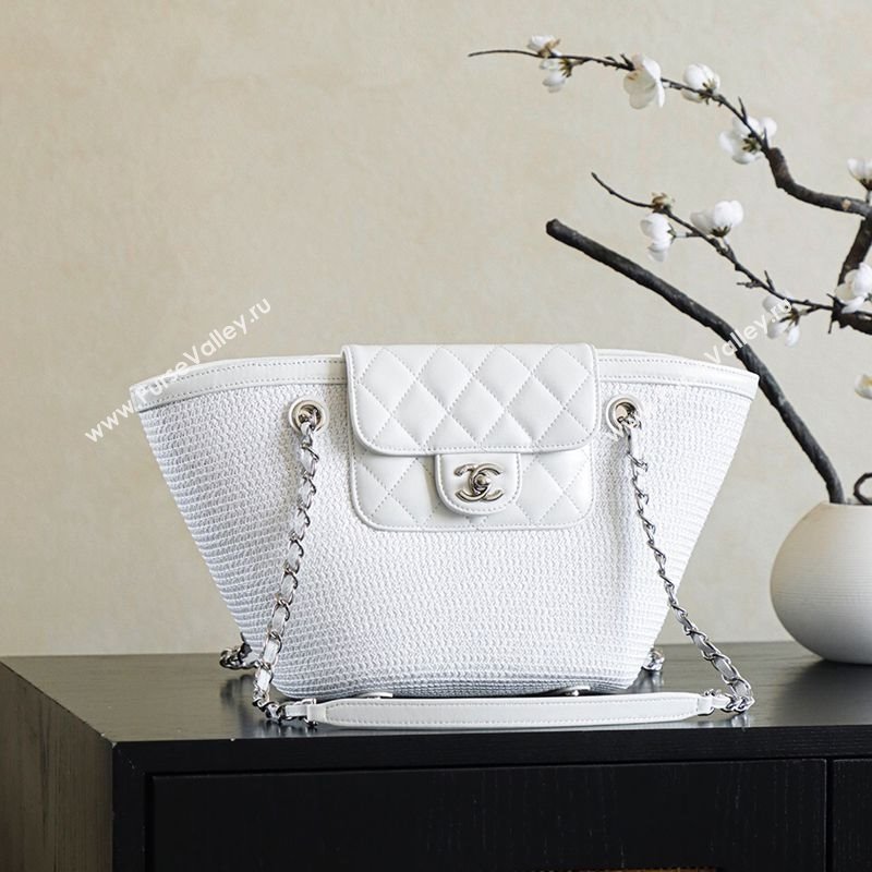 Chanel Raffia Straw and Calfskin Large Shopping Bag White2 2025 AS5951 (yezi-251010083)