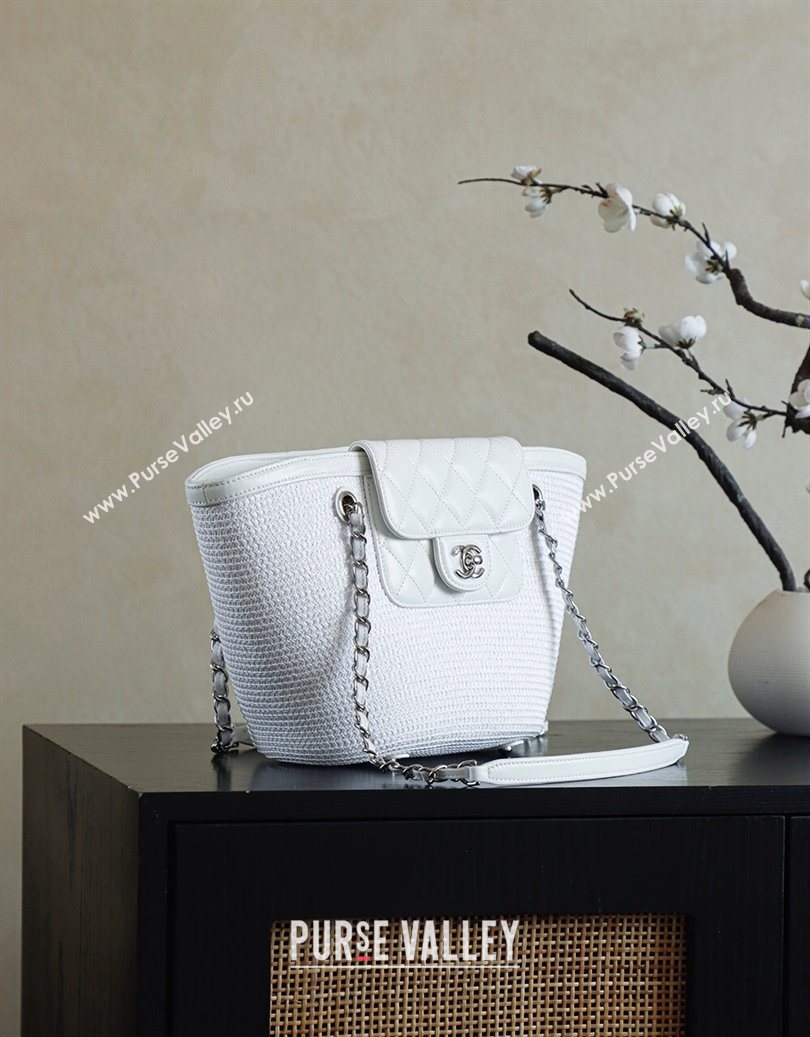 Chanel Raffia Straw and Calfskin Large Shopping Bag White2 2025 AS5951 (yezi-251010083)