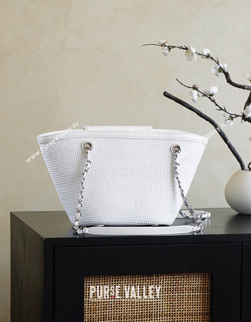 Chanel Raffia Straw and Calfskin Large Shopping Bag White2 2025 AS5951 (yezi-251010083)