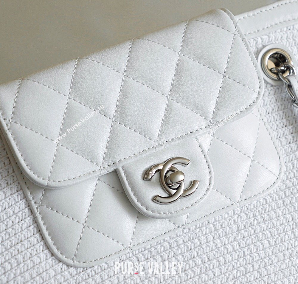 Chanel Raffia Straw and Calfskin Large Shopping Bag White2 2025 AS5951 (yezi-251010083)