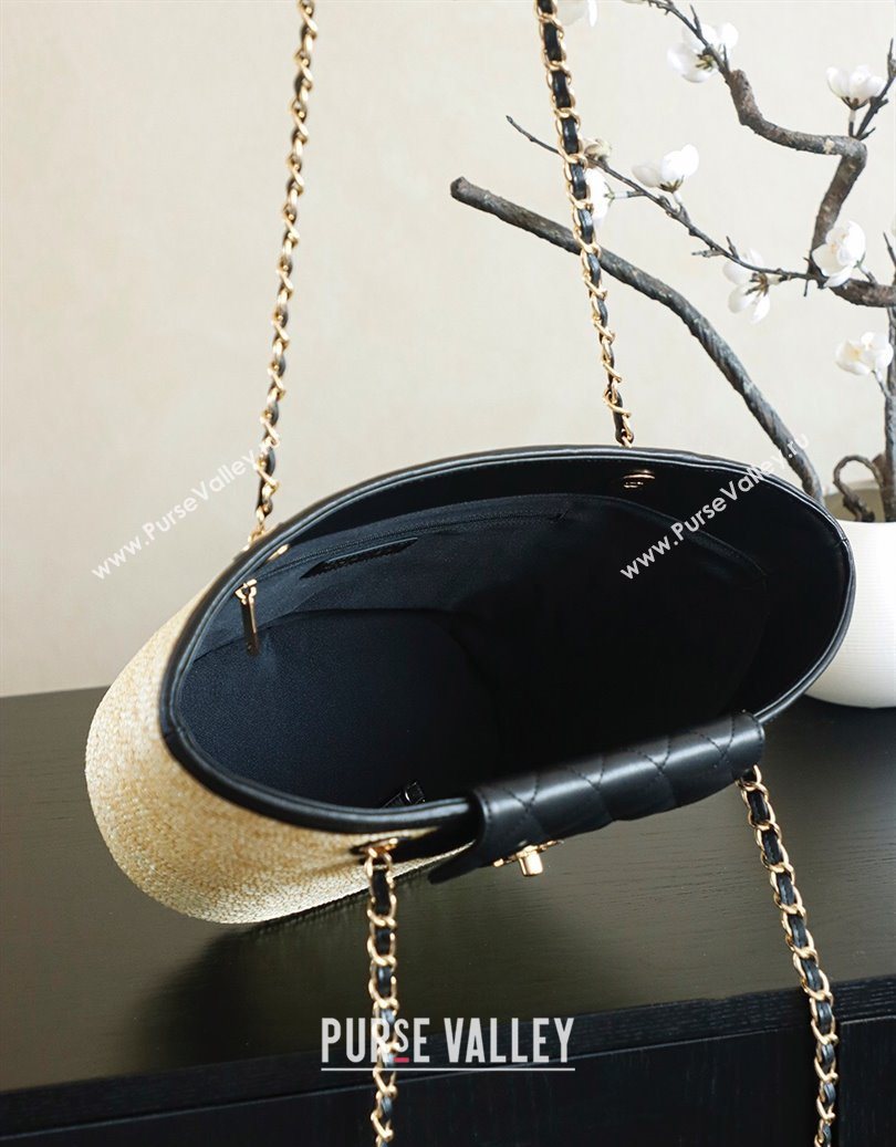 Chanel Raffia Straw and Calfskin Large Shopping Bag Beige/Black 2025 AS5951 (yezi-251010085)