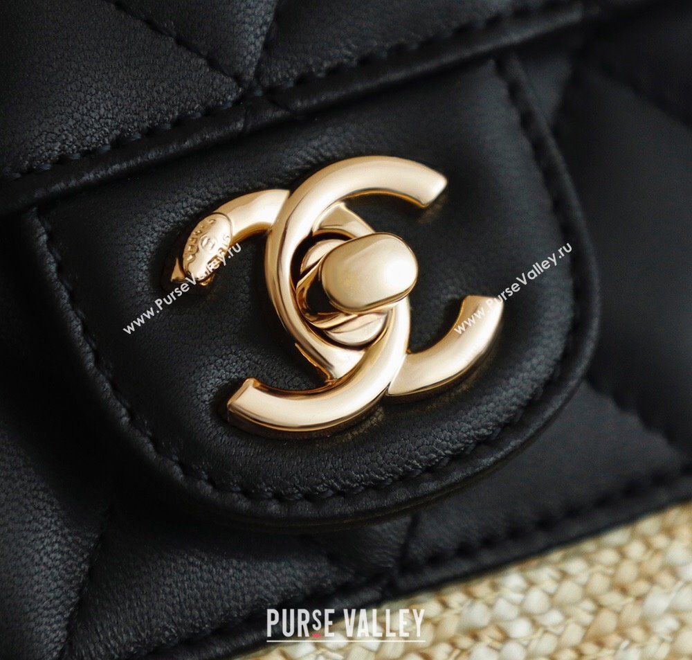 Chanel Raffia Straw and Calfskin Large Shopping Bag Beige/Black 2025 AS5951 (yezi-251010085)