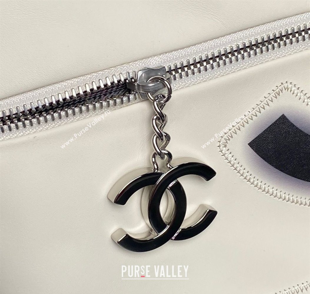 Chanel Printed Leather Vintage Airport Shopping Bag A9901 White/Black 2025 (yezi-251010005)