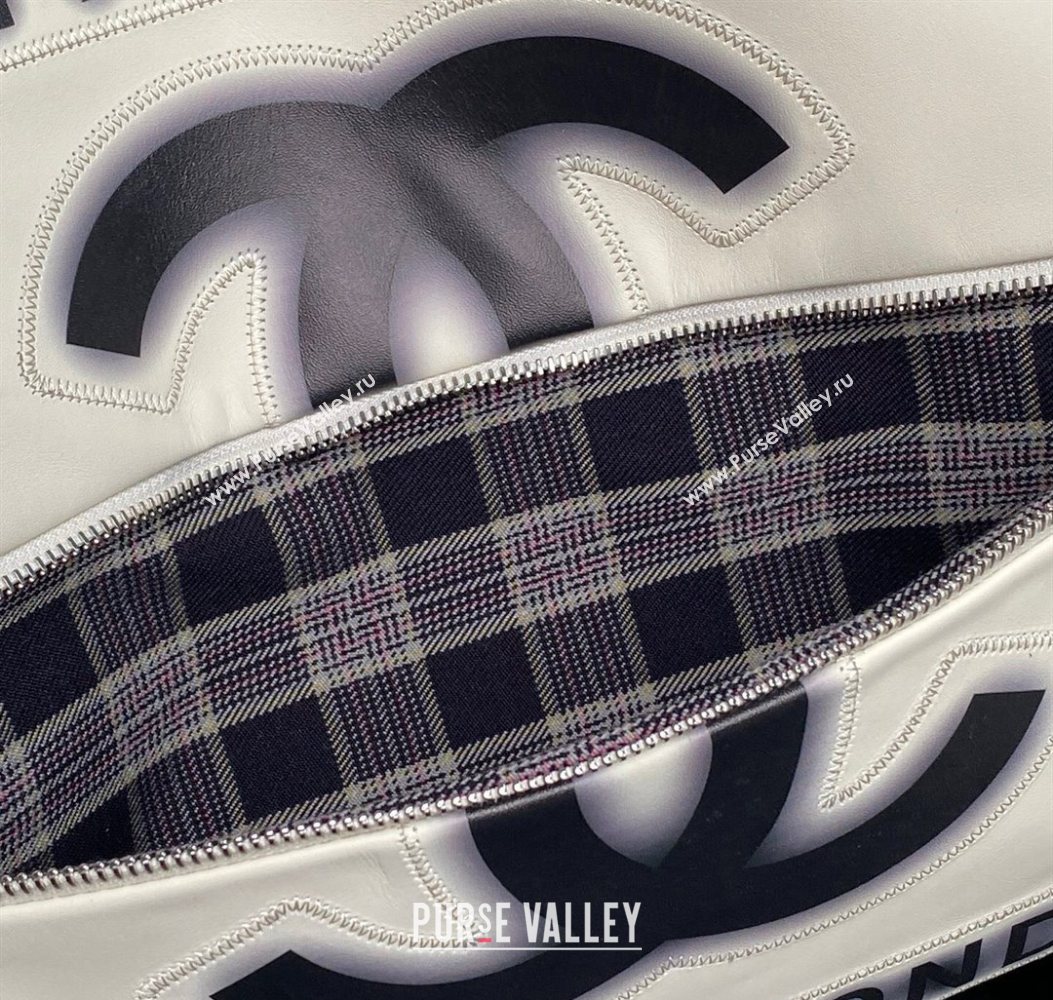 Chanel Printed Leather Vintage Airport Shopping Bag A9901 White/Black 2025 (yezi-251010005)