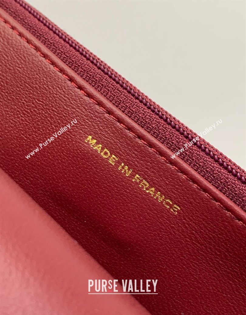 Chanel Shiny Lambskin Wallet with chain and Top Handle Burgundy 2025 AP4674 (yezi-251009090)