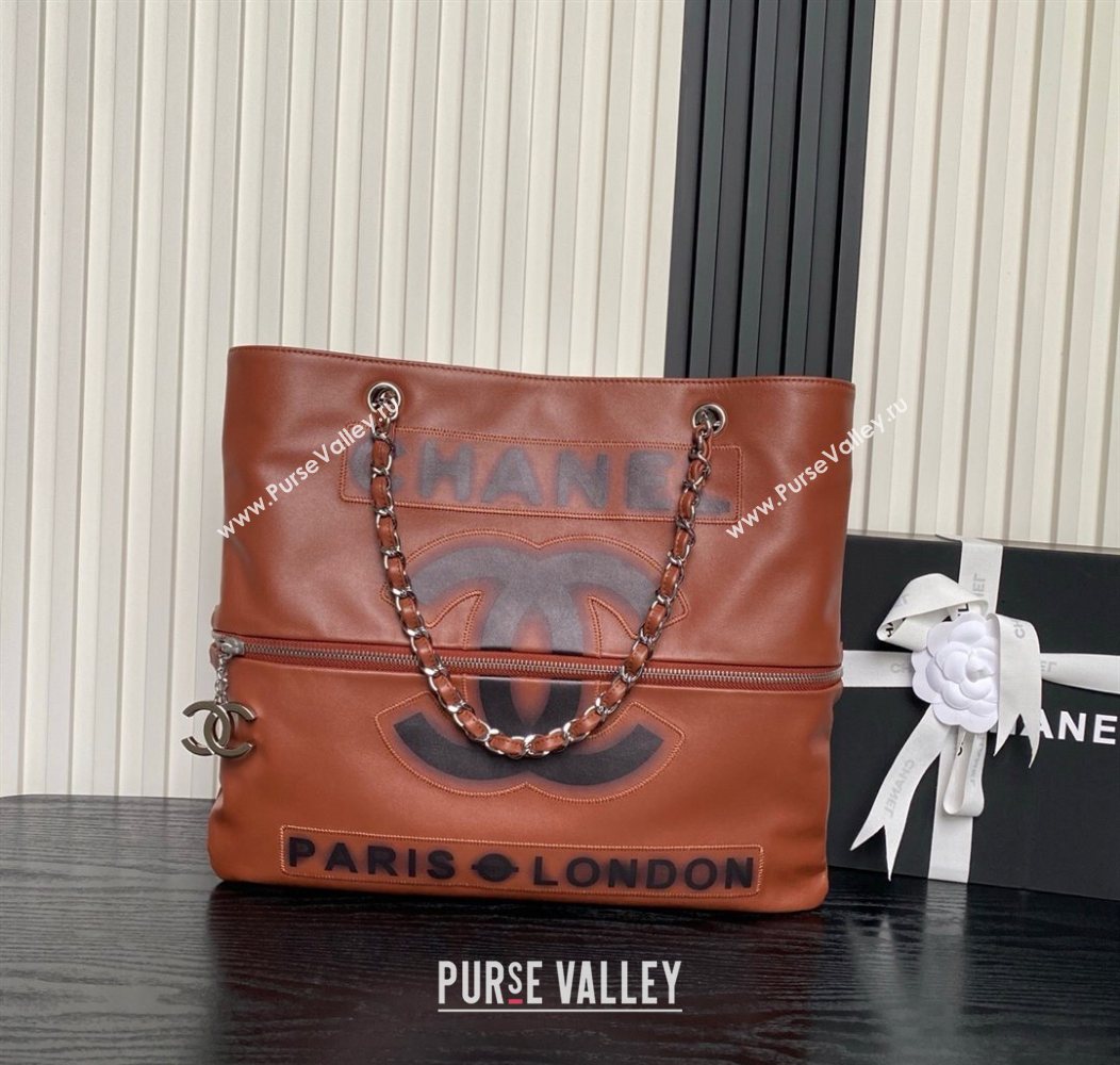 Chanel Printed Leather Vintage Airport Shopping Bag A9901 Brown 2025 (yezi-251010007)