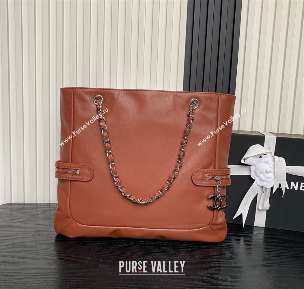Chanel Printed Leather Vintage Airport Shopping Bag A9901 Brown 2025 (yezi-251010007)