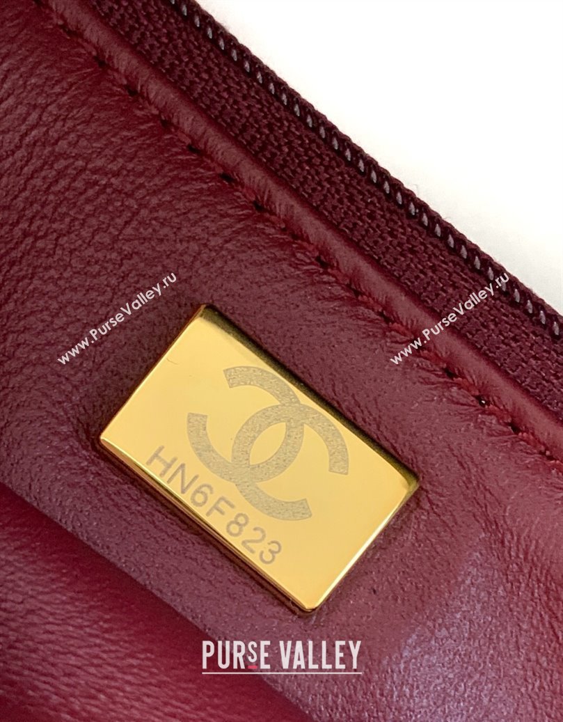 Chanel Shiny Lambskin Wallet with chain and Top Handle Burgundy 2025 AP4674 (yezi-251009090)