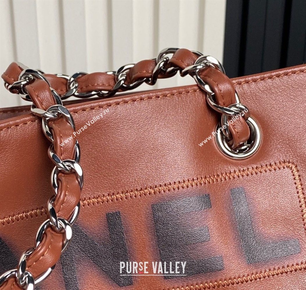 Chanel Printed Leather Vintage Airport Shopping Bag A9901 Brown 2025 (yezi-251010007)