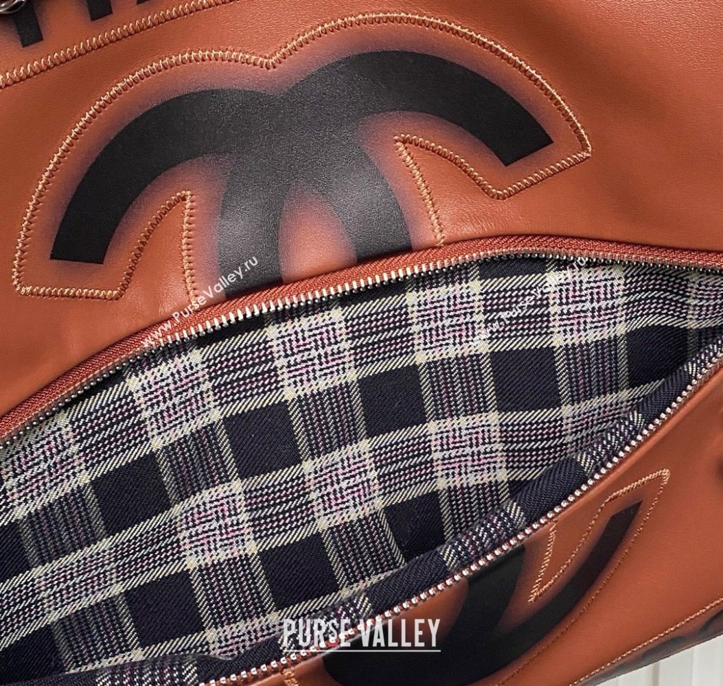 Chanel Printed Leather Vintage Airport Shopping Bag A9901 Brown 2025 (yezi-251010007)