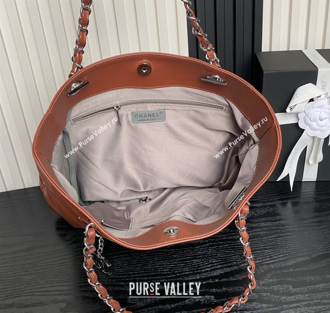 Chanel Printed Leather Vintage Airport Shopping Bag A9901 Brown 2025 (yezi-251010007)