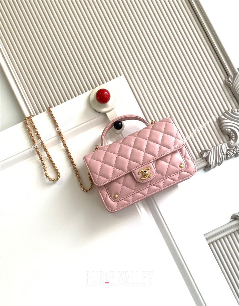 Chanel Shiny Lambskin Wallet with chain and Top Handle Light Pink 2025 AP4674 (yezi-251009091)