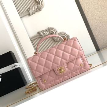 Chanel Shiny Lambskin Wallet with chain and Top Handle Light Pink 2025 AP4674 (yezi-251009091)