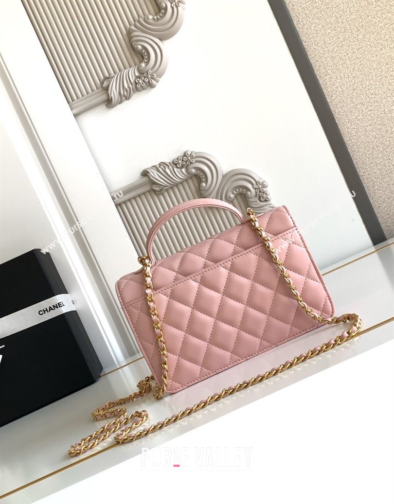 Chanel Shiny Lambskin Wallet with chain and Top Handle Light Pink 2025 AP4674 (yezi-251009091)