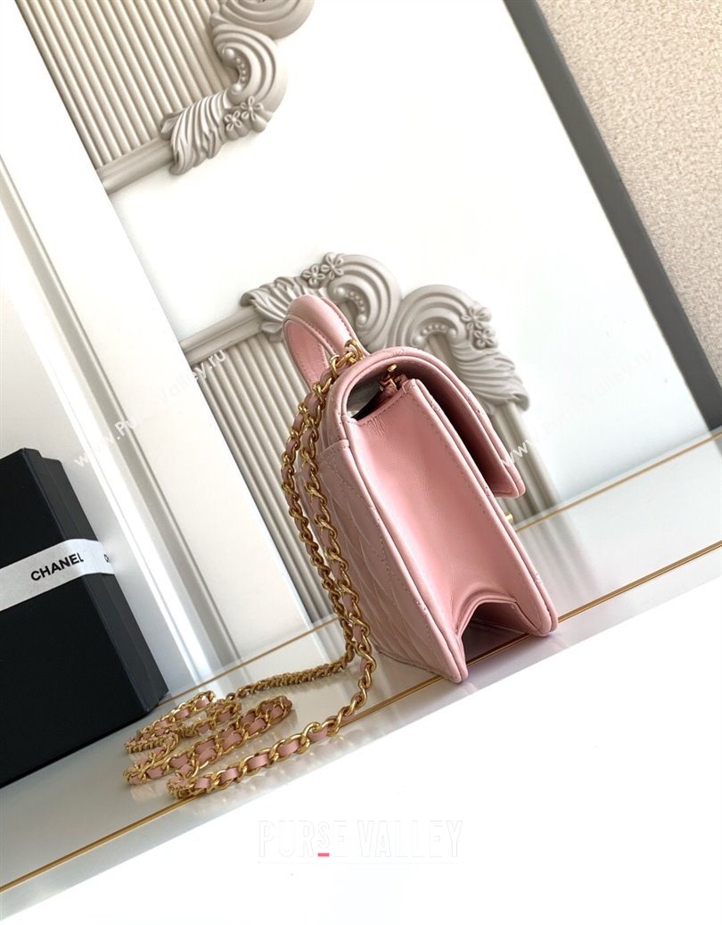 Chanel Shiny Lambskin Wallet with chain and Top Handle Light Pink 2025 AP4674 (yezi-251009091)