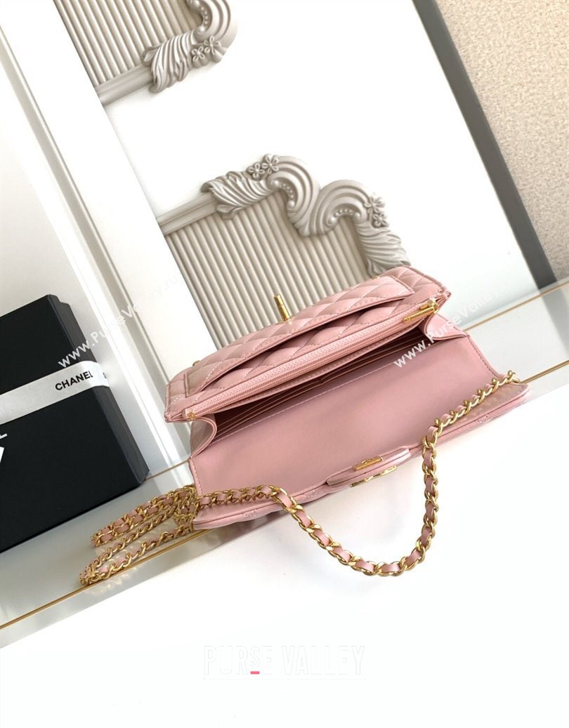 Chanel Shiny Lambskin Wallet with chain and Top Handle Light Pink 2025 AP4674 (yezi-251009091)