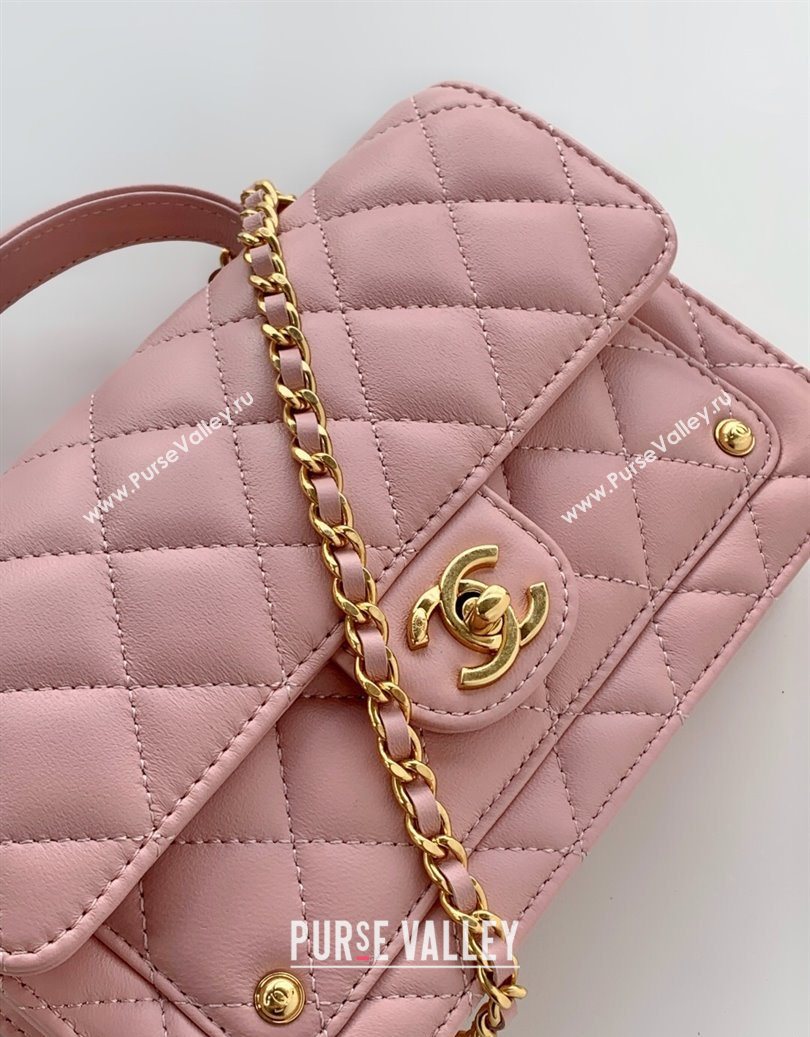 Chanel Shiny Lambskin Wallet with chain and Top Handle Light Pink 2025 AP4674 (yezi-251009091)