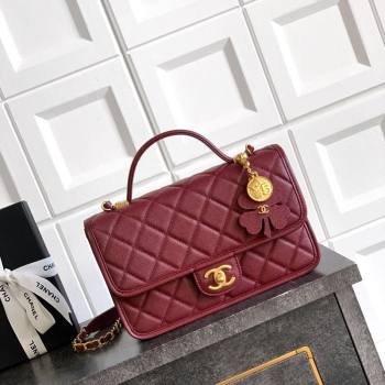 Chanel Grained Shiny Calfskin Flap Bag with Top Handle Burgundy 2025 AS3653 (yezi-251010070)