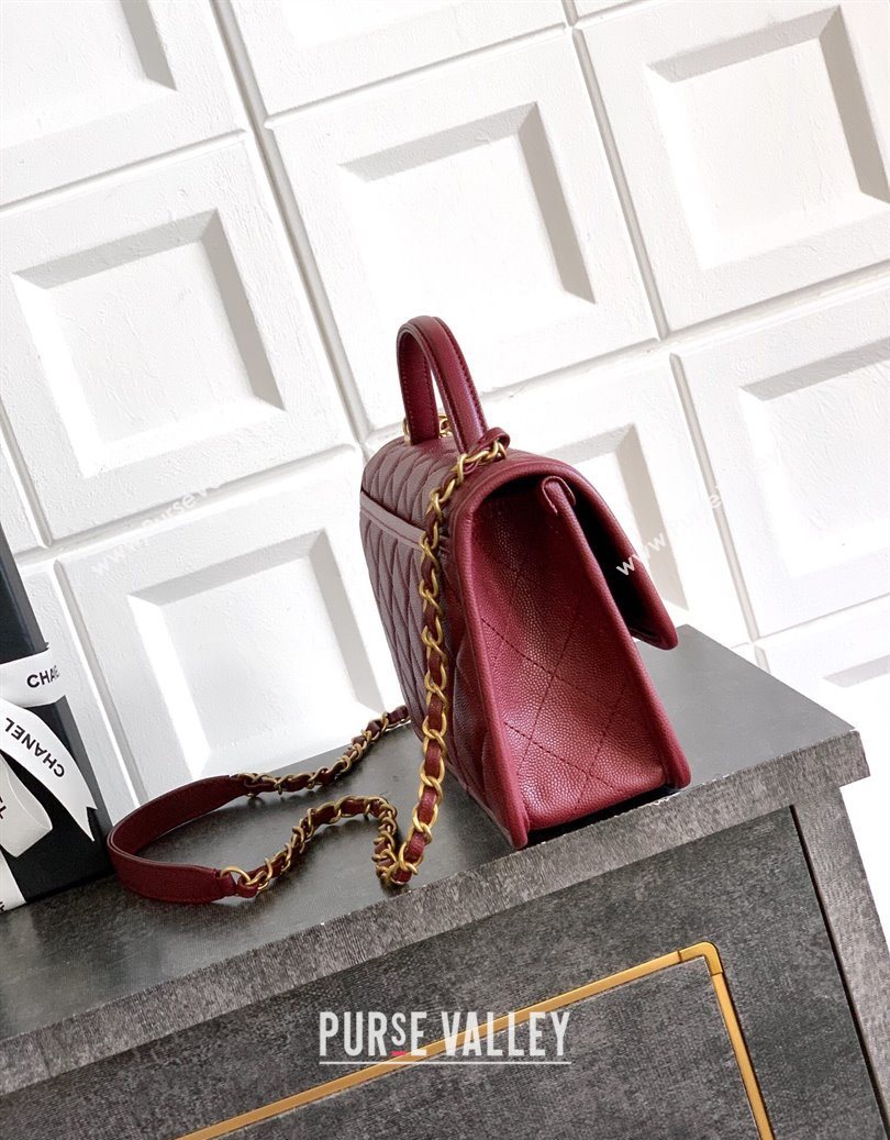Chanel Grained Shiny Calfskin Flap Bag with Top Handle Burgundy 2025 AS3653 (yezi-251010070)